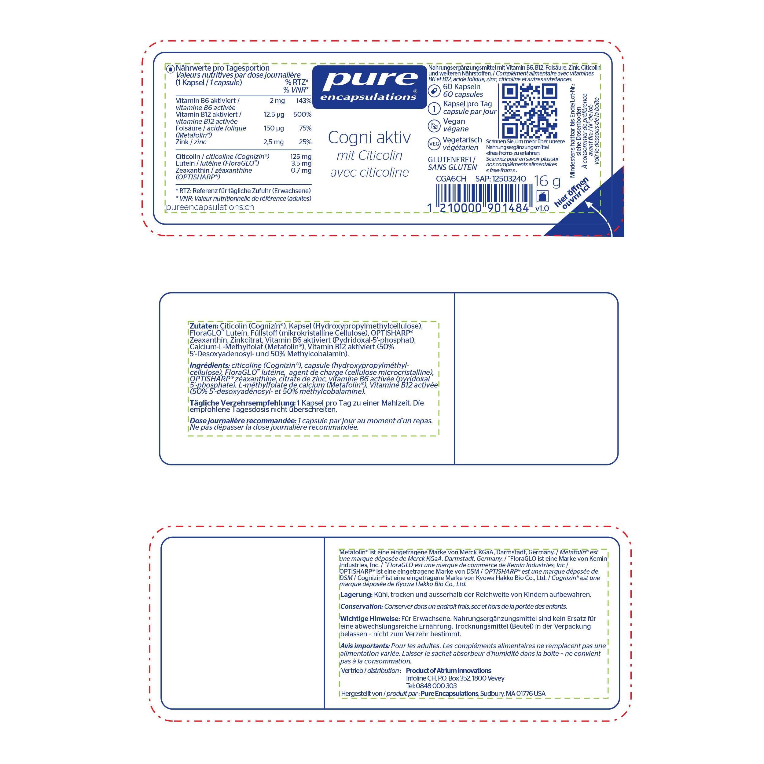 Pure Encapsulations Label Nahrungsergänzungsmittel Cogni Aktiv