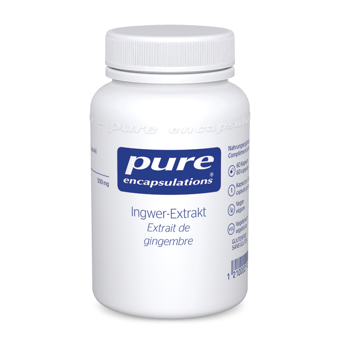 Pure Encapsulations Packshots Nahrungsergänzungsmittel Ingwer Extrakt.