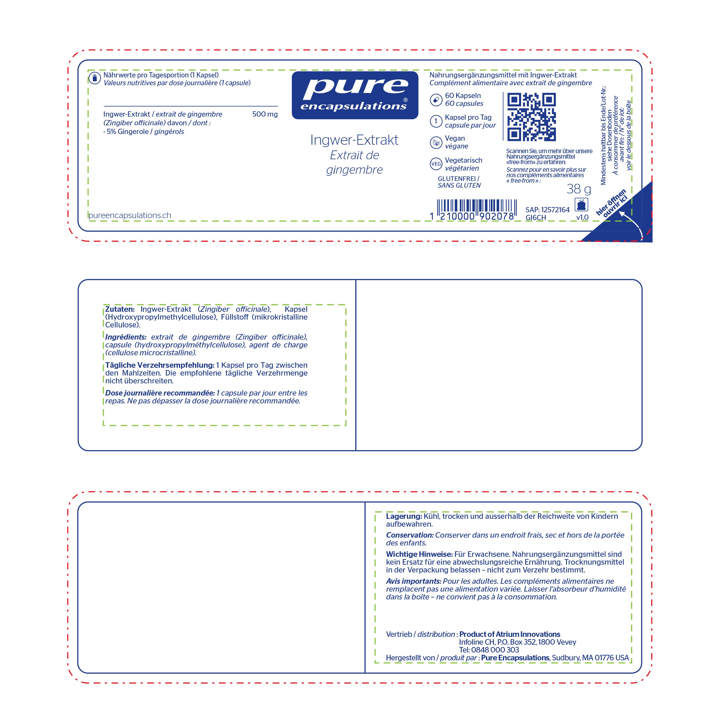 Pure Encapsulations Packshots Nahrungsergänzungsmittel Ingwer Extrakt.